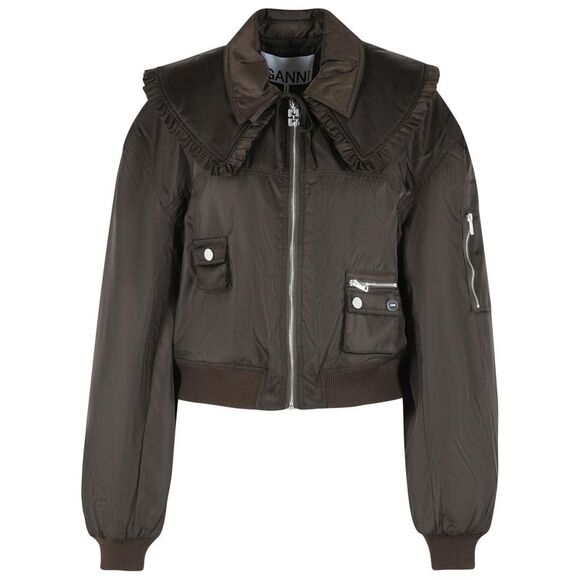 Ganni Brown Polyamide Bomber Jacket Women